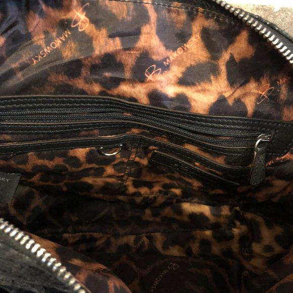 B. Makowsky Snake Embossed Leather Handbag w/Studs, Black - Picture 3 of 6